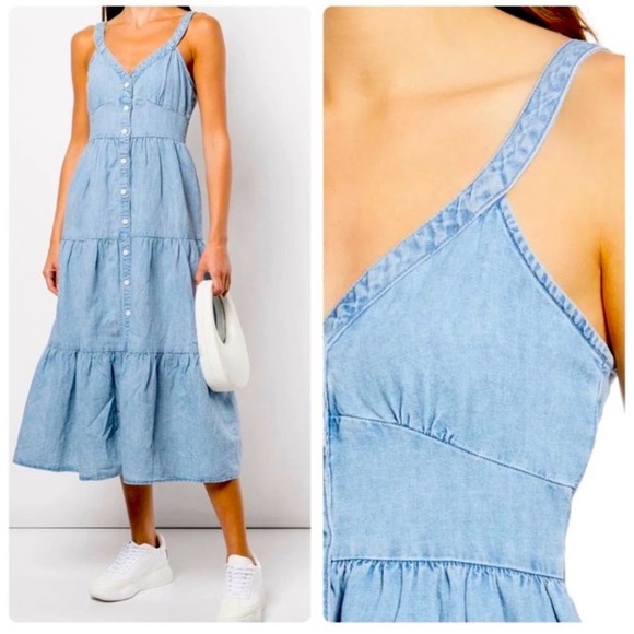 Levi's Dresses & Skirts - Levi's Sabine Tiered Button Down Denim Jean Midi Dress Sz S